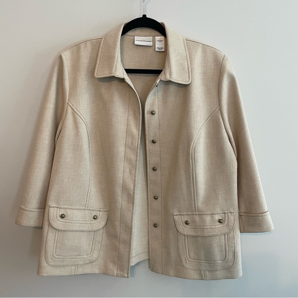 ALFRED DUNNER Cropped Sleeve Shacket - Oatmeal, Size 12 - Picture 1 of 9